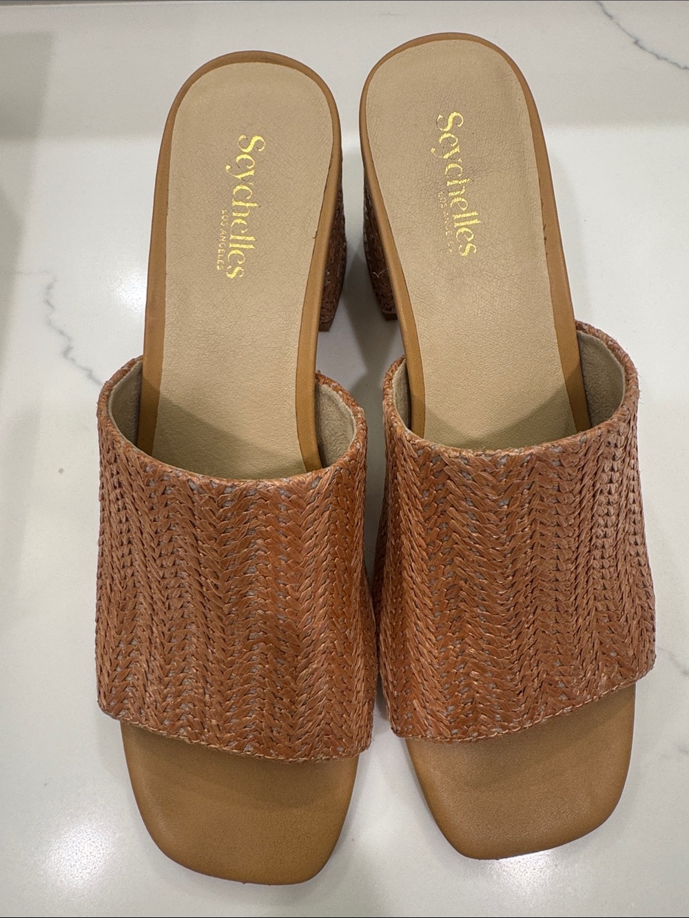 Seychelles Woven Tan Slide Sandals